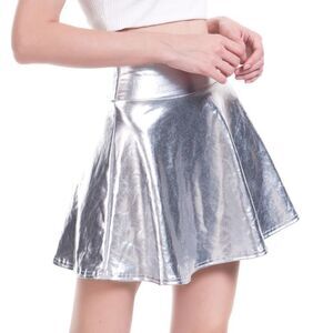 SHEIN Metallic Vegan Leather Halloween Costume Disco Flare Skirt egirl Retro